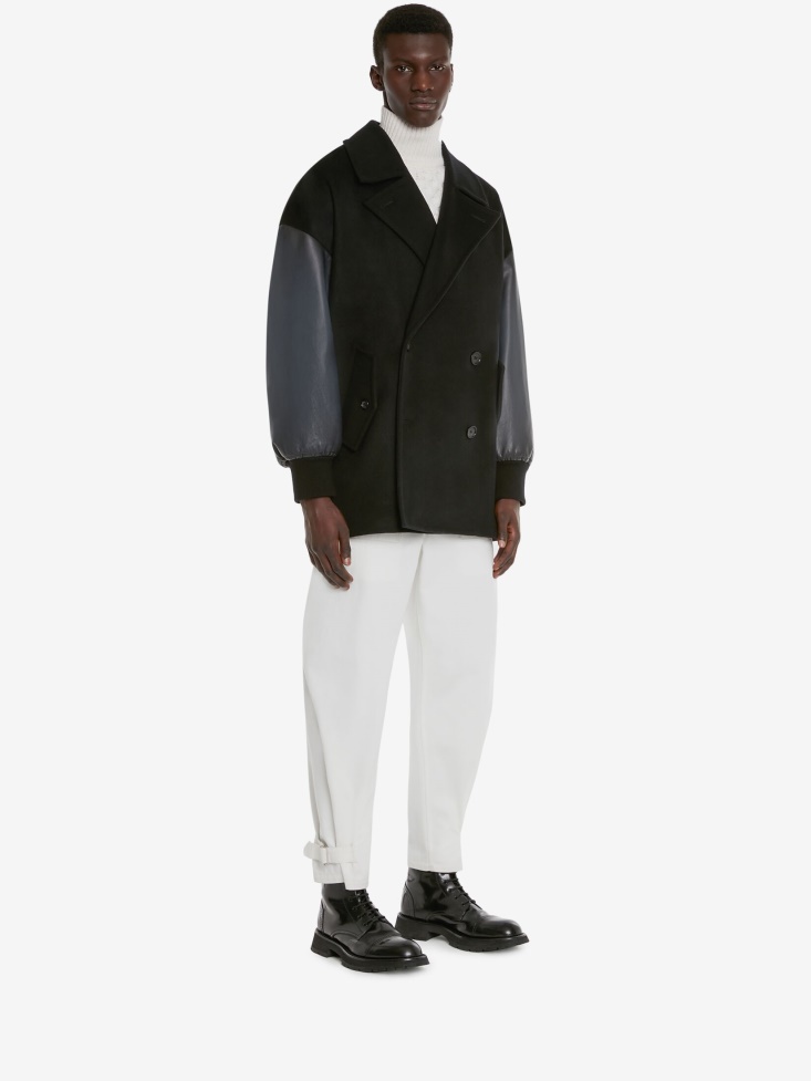 Black/Navy Fashion Alexander McQueen Men's Dropped Shoulder Peacoat