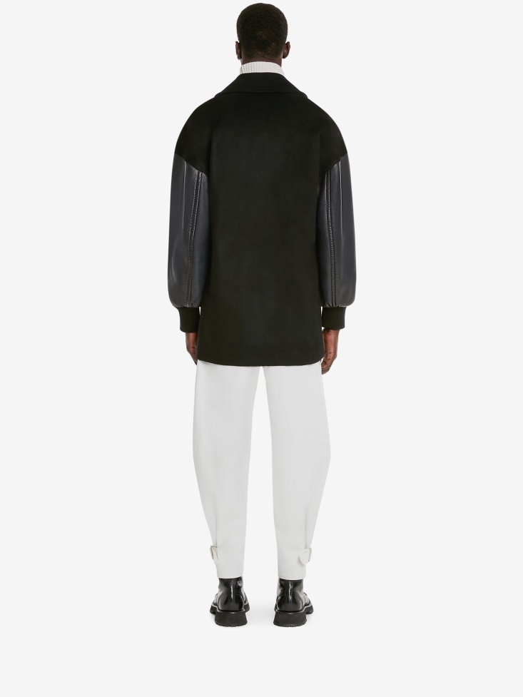 Black/Navy Fashion Alexander McQueen Men's Dropped Shoulder Peacoat