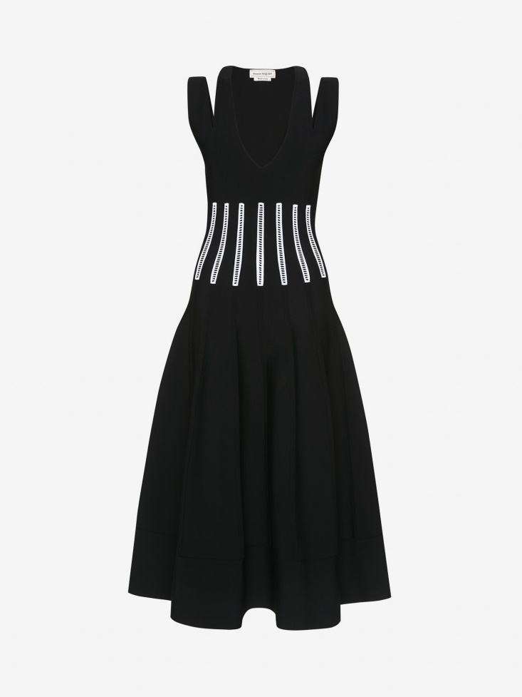 Fashion Alexander McQueen Black/White Women's Slashed Corset Midi Dress