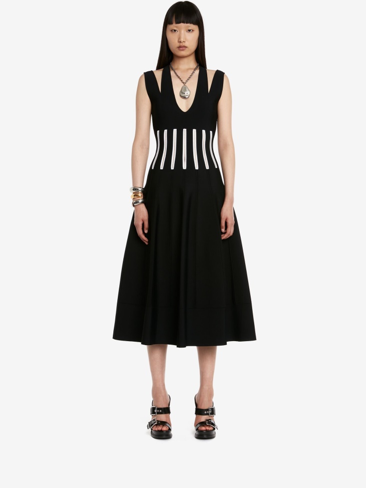 Fashion Alexander McQueen Black/White Women's Slashed Corset Midi Dress