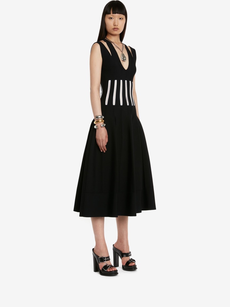 Fashion Alexander McQueen Black/White Women's Slashed Corset Midi Dress
