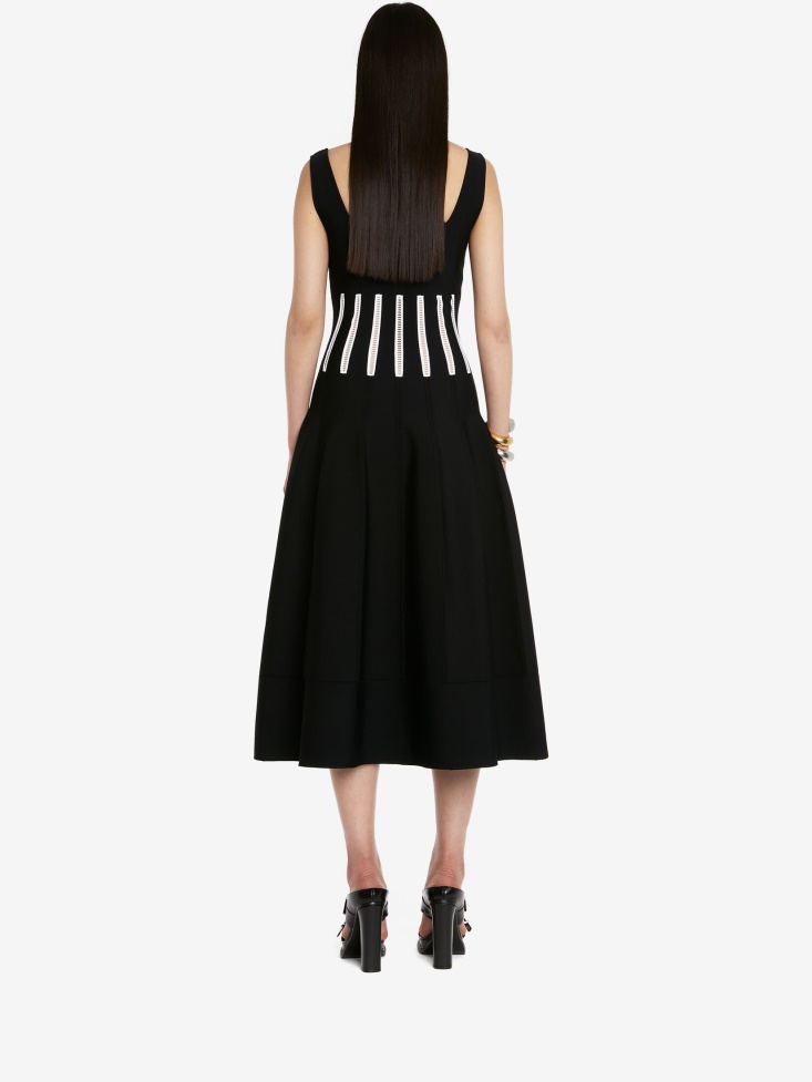 Fashion Alexander McQueen Black/White Women's Slashed Corset Midi Dress