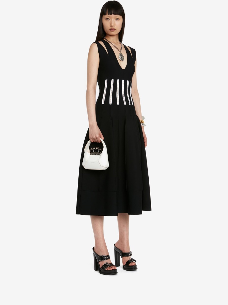 Fashion Alexander McQueen Black/White Women's Slashed Corset Midi Dress
