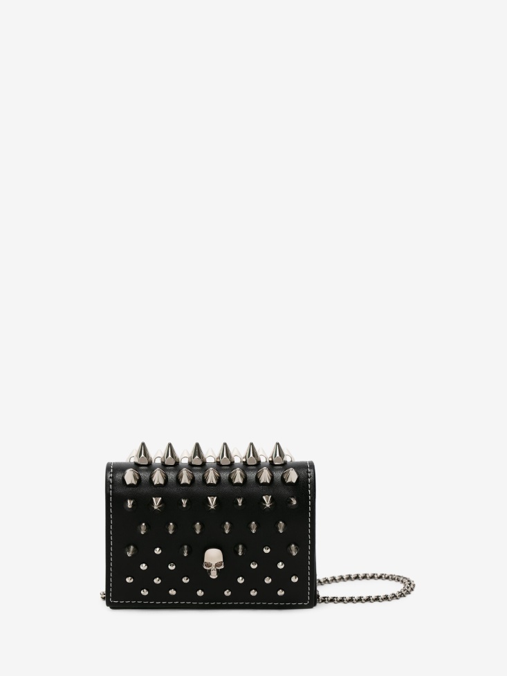 Black Women's Punk Stud Card Holder With Chain Fashion Alexander McQueen
