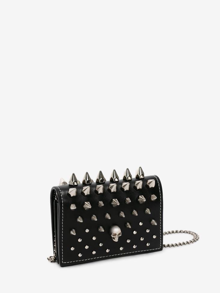 Black Women's Punk Stud Card Holder With Chain Fashion Alexander McQueen