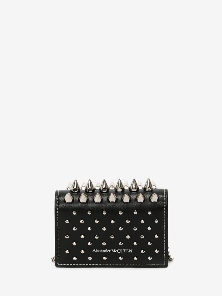 Black Women's Punk Stud Card Holder With Chain Fashion Alexander McQueen