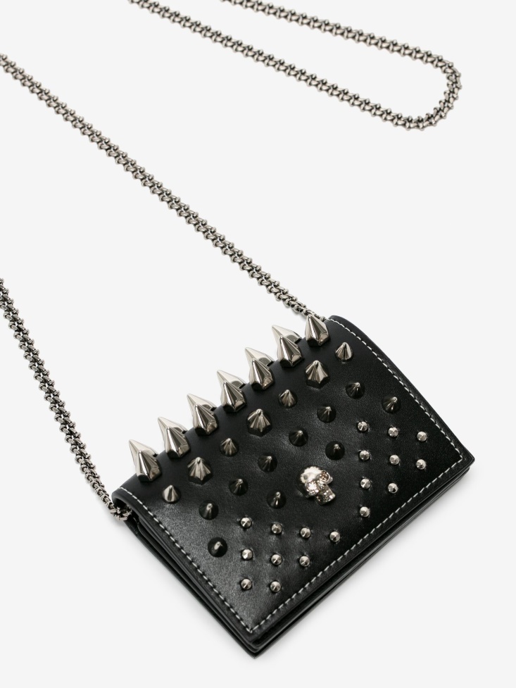 Black Women's Punk Stud Card Holder With Chain Fashion Alexander McQueen
