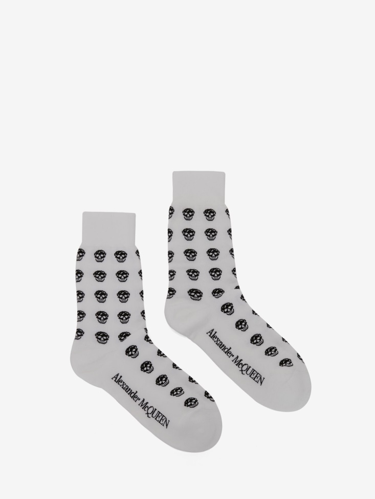 White/Black Fashion Alexander McQueen Men's Short Skull Socks
