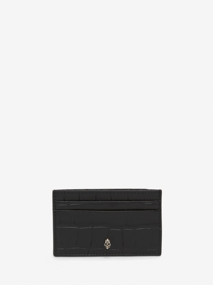 Fashion Alexander McQueen Men's Embossed Croc Card Holder Black