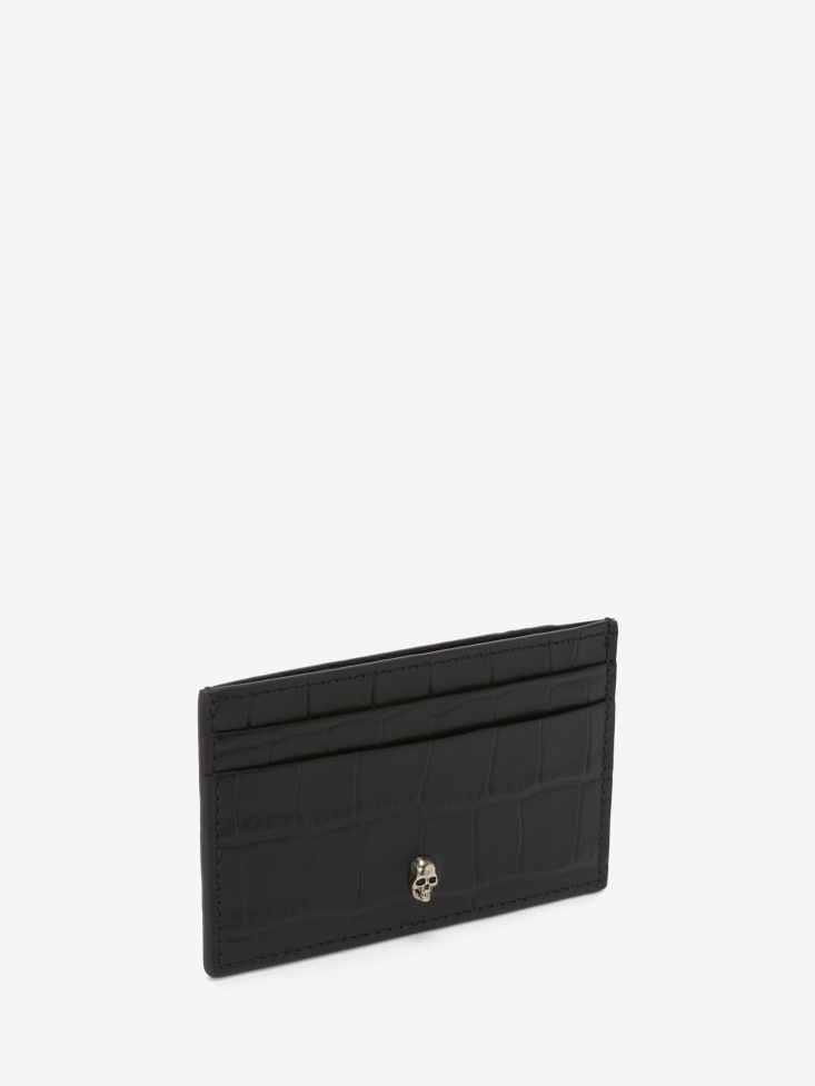Fashion Alexander McQueen Men's Embossed Croc Card Holder Black