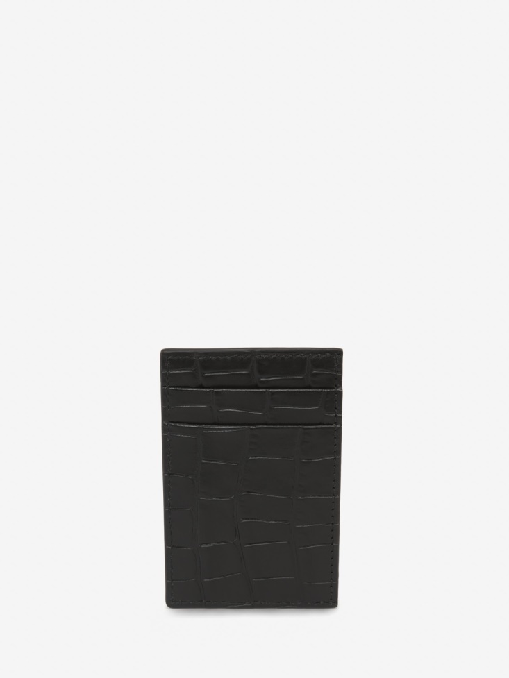 Fashion Alexander McQueen Men's Embossed Croc Card Holder Black