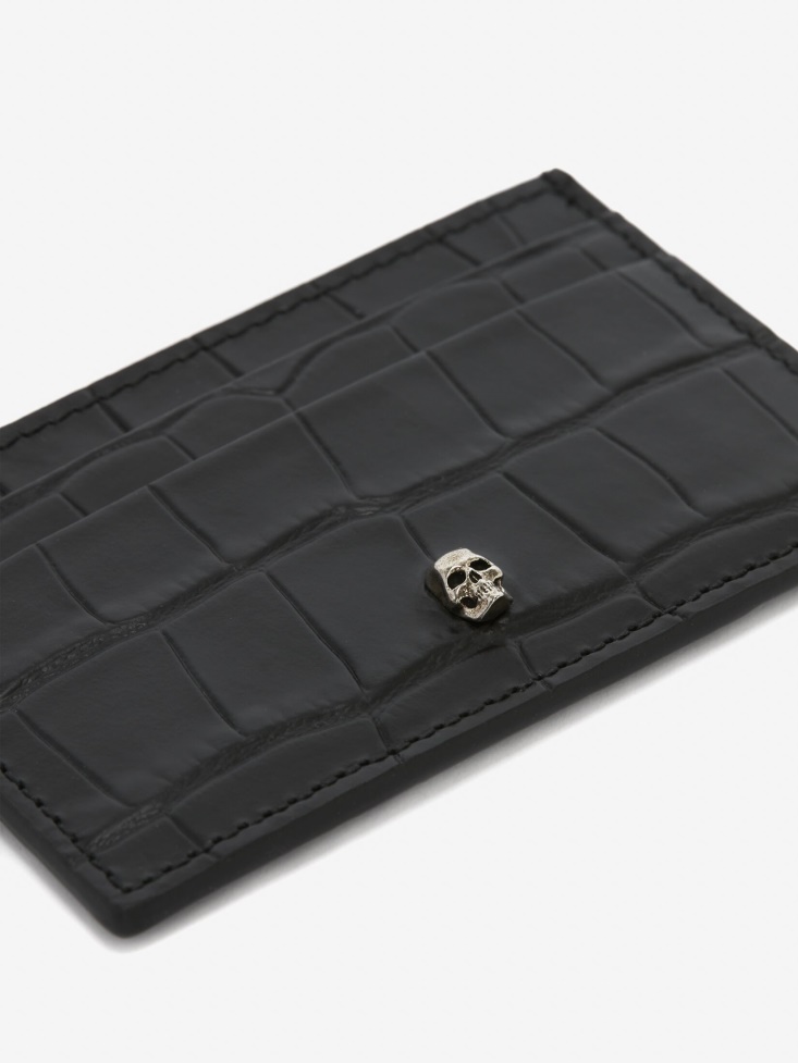 Fashion Alexander McQueen Men's Embossed Croc Card Holder Black
