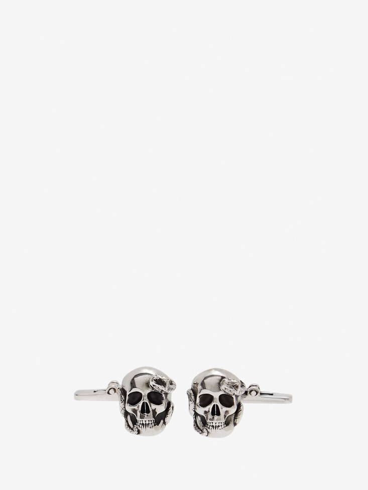 Antique Silver Fashion Alexander McQueen Men's Skull And Snake Cufflinks