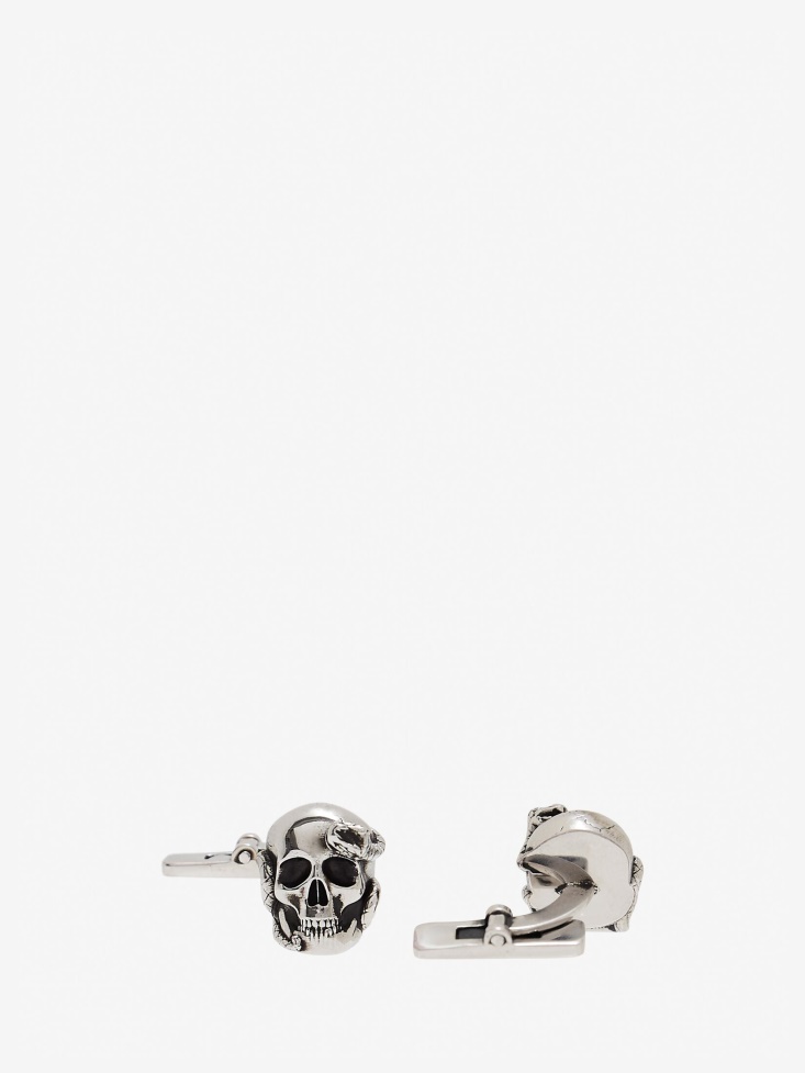 Antique Silver Fashion Alexander McQueen Men's Skull And Snake Cufflinks