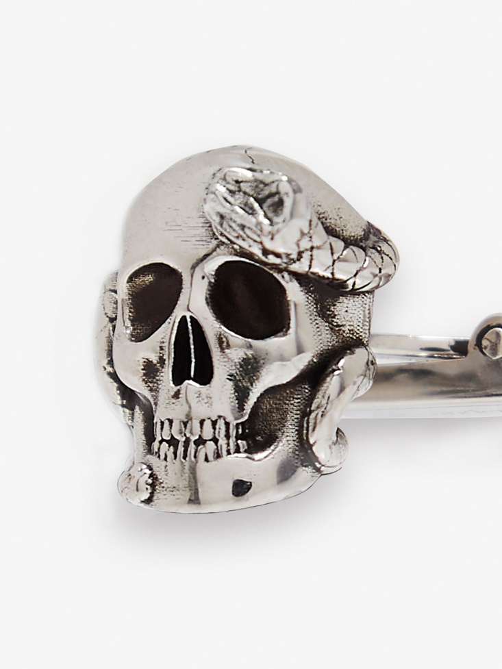 Antique Silver Fashion Alexander McQueen Men's Skull And Snake Cufflinks