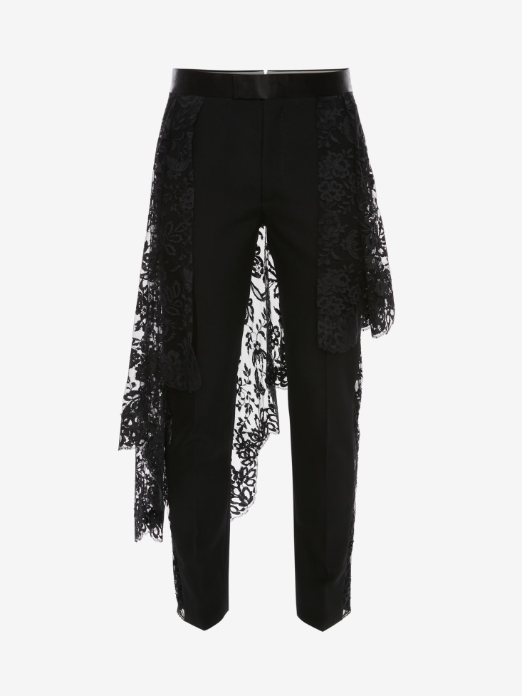 Fashion Alexander McQueen Men's Lace Drape Cigarette Trousers Black