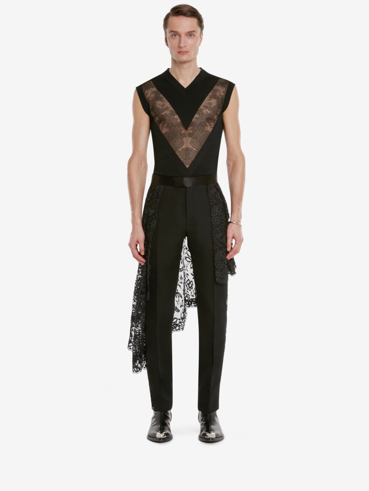 Fashion Alexander McQueen Men's Lace Drape Cigarette Trousers Black