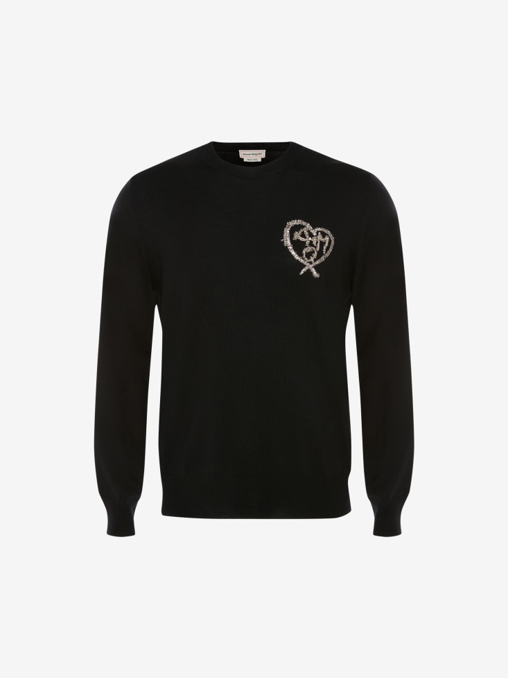 Men's Black Wool Tree Graffiti Jumper Black/Silver Fashion Alexander McQueen