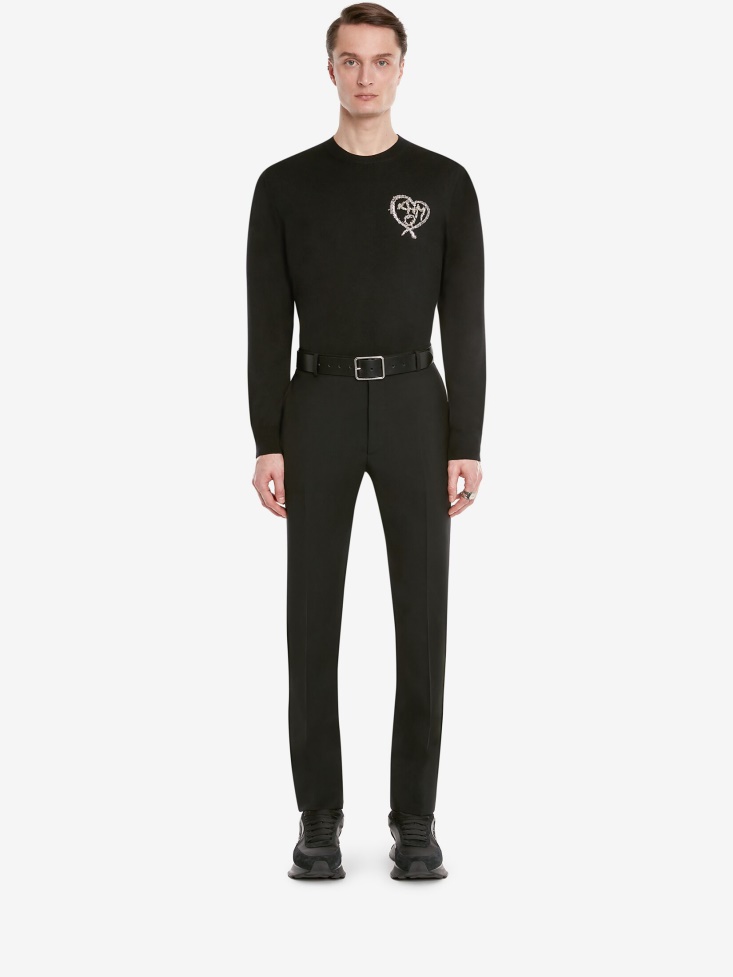 Men's Black Wool Tree Graffiti Jumper Black/Silver Fashion Alexander McQueen