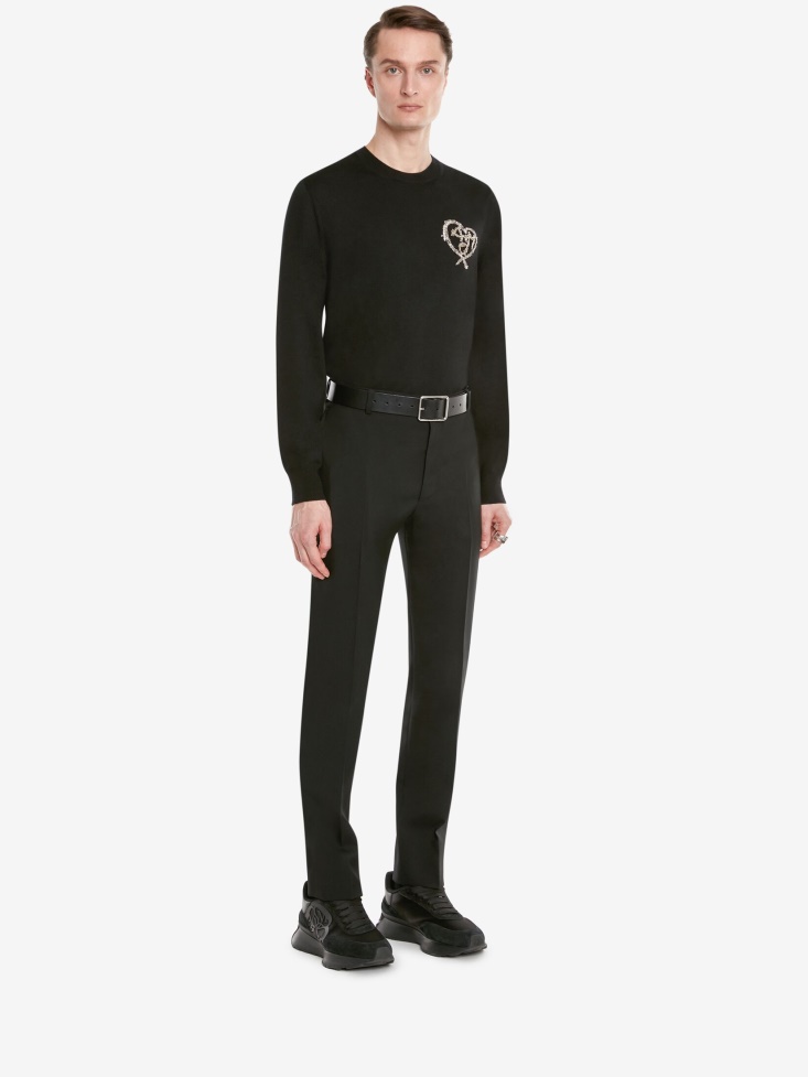 Men's Black Wool Tree Graffiti Jumper Black/Silver Fashion Alexander McQueen