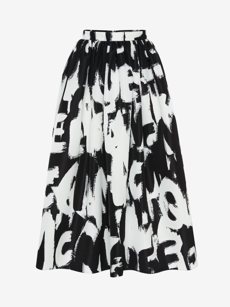 Black/White Fashion Alexander McQueen Women's in Graffiti Pleated Skirt
