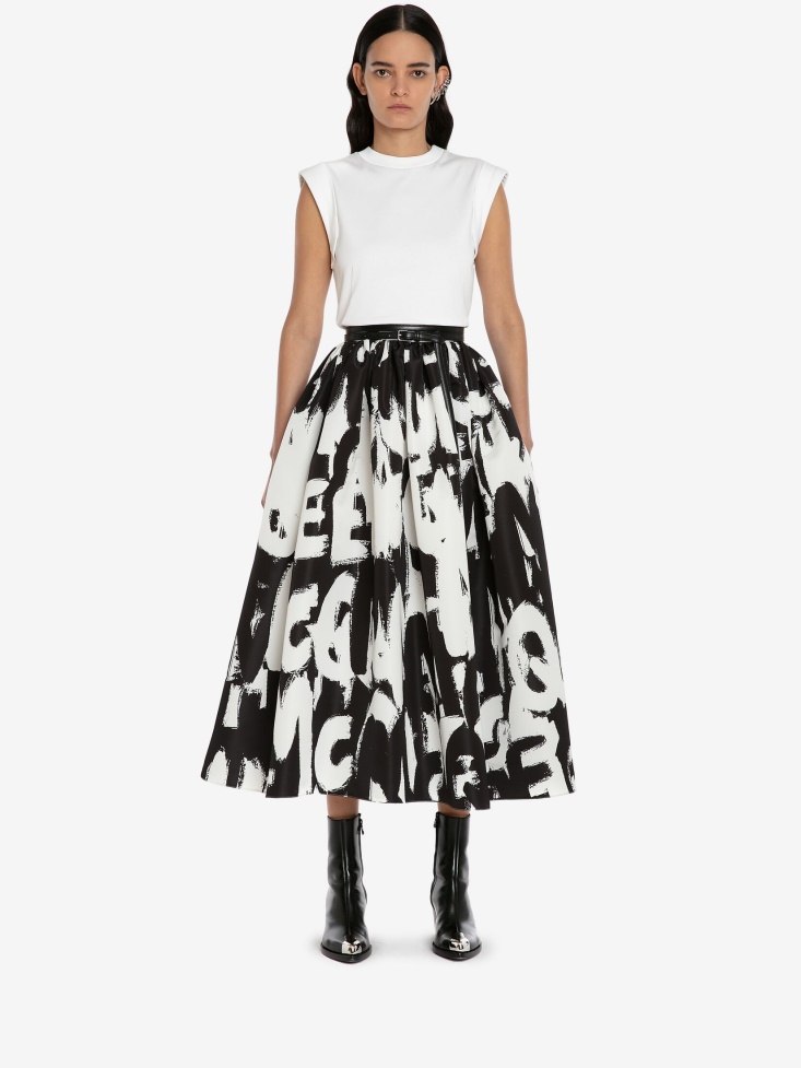 Black/White Fashion Alexander McQueen Women's in Graffiti Pleated Skirt