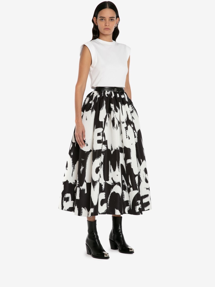 Black/White Fashion Alexander McQueen Women's in Graffiti Pleated Skirt