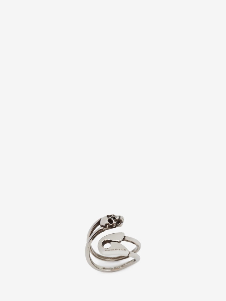 Fashion Alexander McQueen Antique Silver Men's Safety Pin Ring