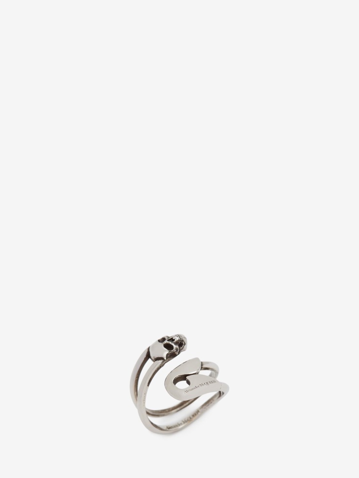 Fashion Alexander McQueen Antique Silver Men's Safety Pin Ring