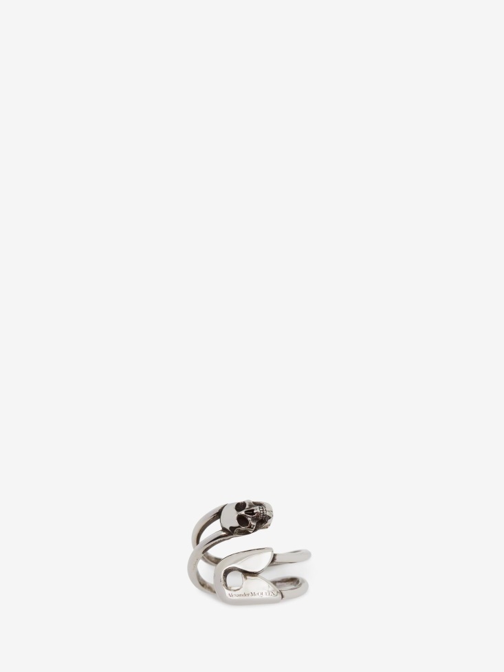 Fashion Alexander McQueen Antique Silver Men's Safety Pin Ring