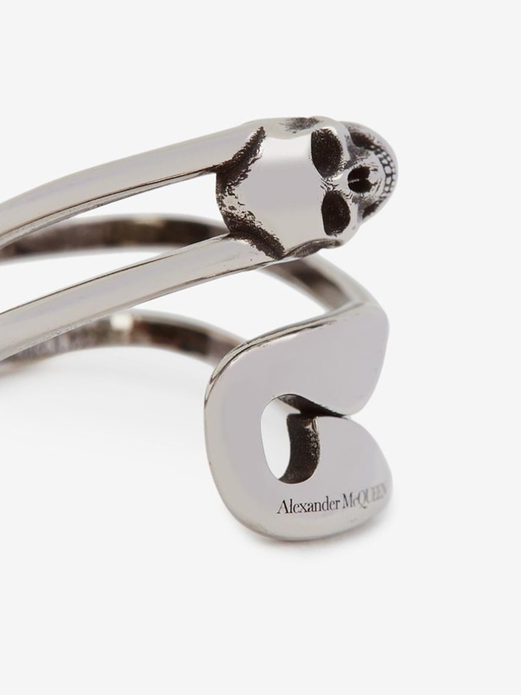 Fashion Alexander McQueen Antique Silver Men's Safety Pin Ring