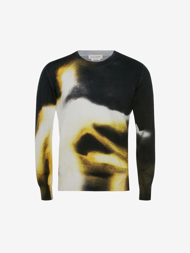 Fashion Alexander McQueen Men's Mercerised Cotton Silhouette Jumper Black/Pop Yellow
