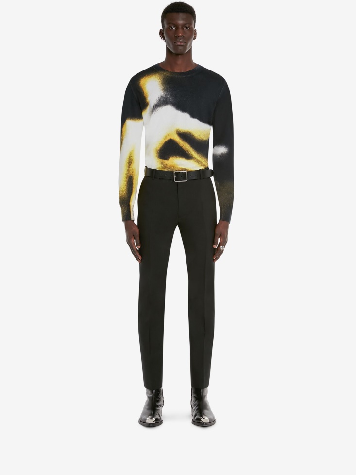 Fashion Alexander McQueen Men's Mercerised Cotton Silhouette Jumper Black/Pop Yellow