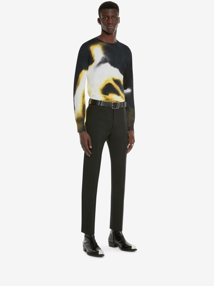 Fashion Alexander McQueen Men's Mercerised Cotton Silhouette Jumper Black/Pop Yellow