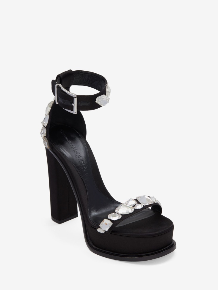 Black Women's Platform Crystal Shard Sandal Fashion Alexander McQueen