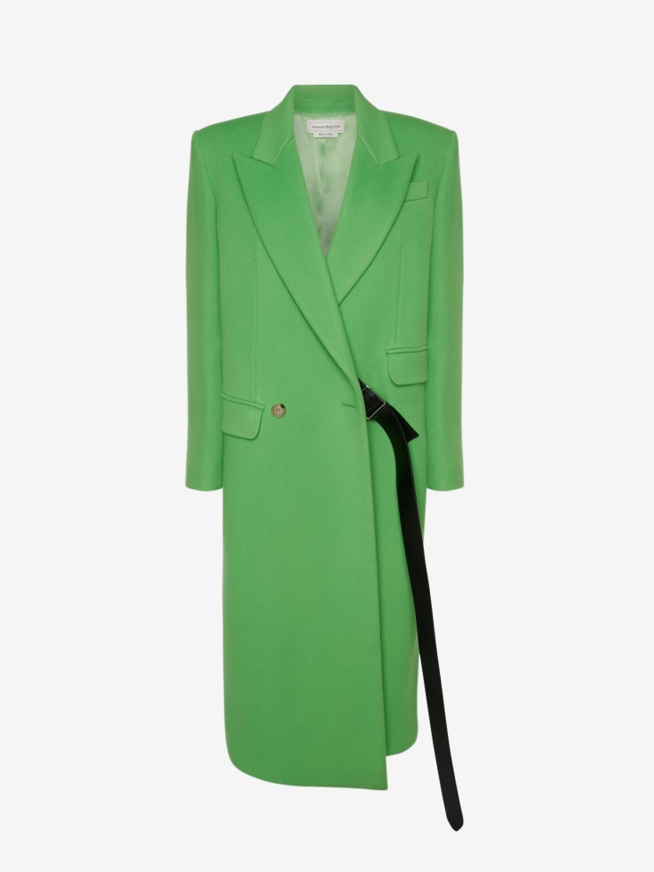 Fashion Alexander McQueen Acid Green Women's Oversized Drop Hem Coat