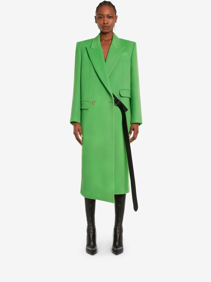 Fashion Alexander McQueen Acid Green Women's Oversized Drop Hem Coat