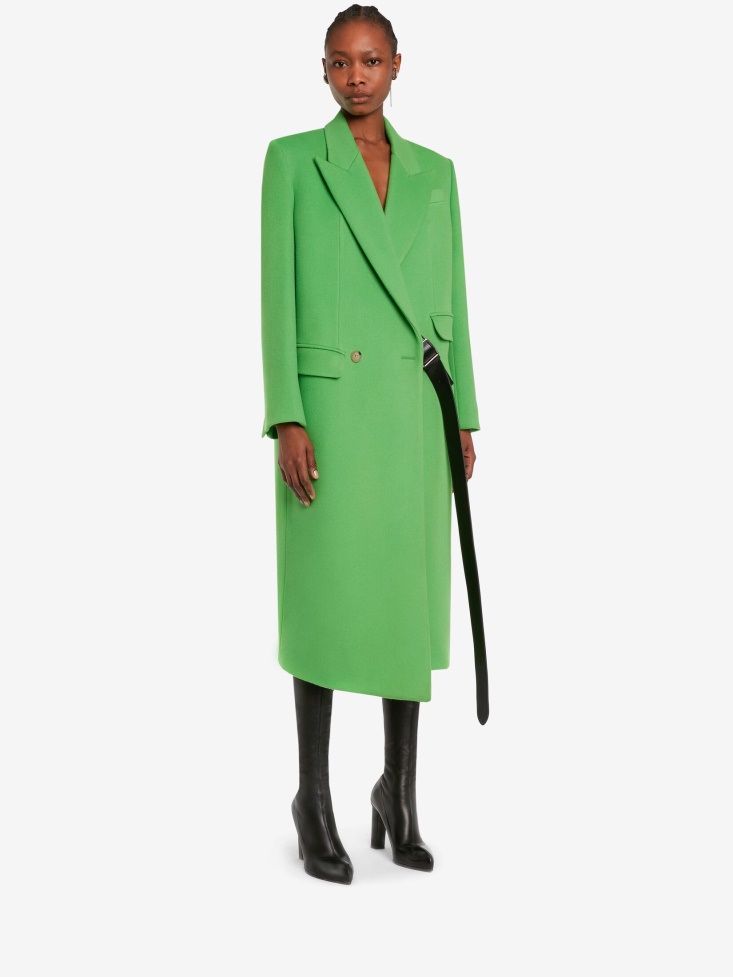 Fashion Alexander McQueen Acid Green Women's Oversized Drop Hem Coat