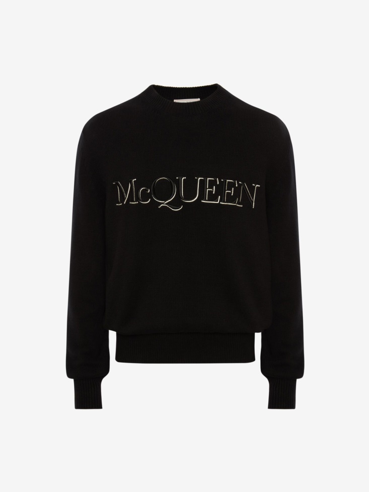 Black/White Men's in Embroidered Crew Neck Jumper Fashion Alexander McQueen