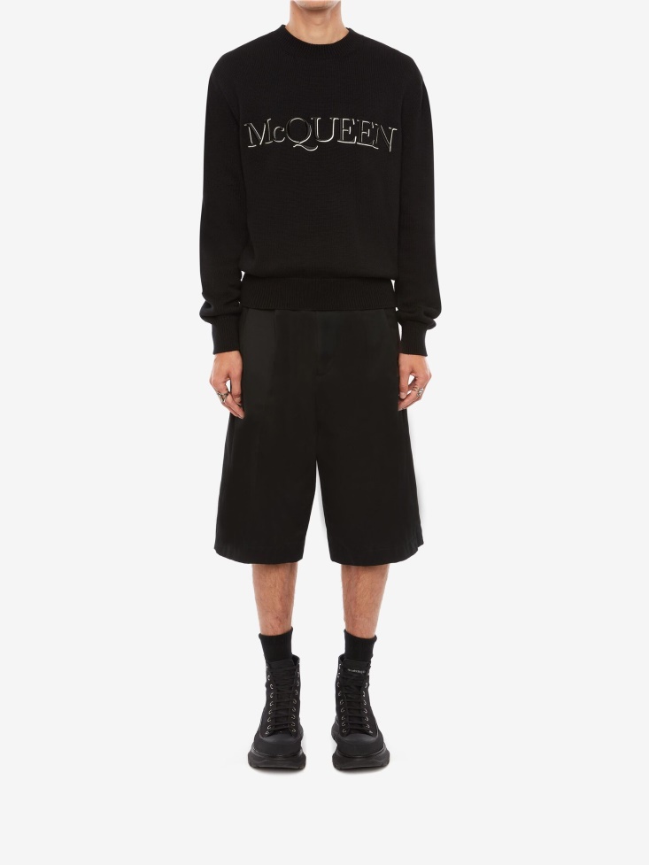 Black/White Men's in Embroidered Crew Neck Jumper Fashion Alexander McQueen
