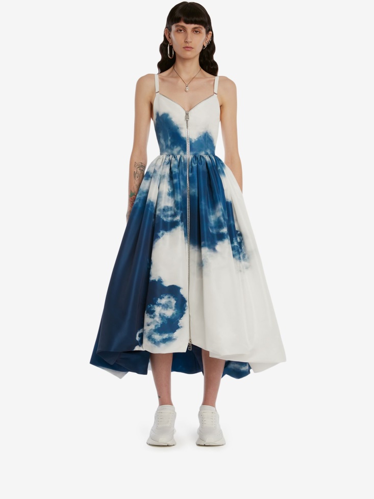 Blue Women's Blue Sky Polyfaille Midi Dress Fashion Alexander McQueen