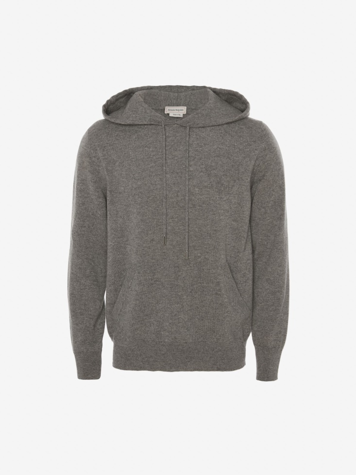 Fashion Alexander McQueen Grey Melange Men's Skull Cashmere Hooded Jumper
