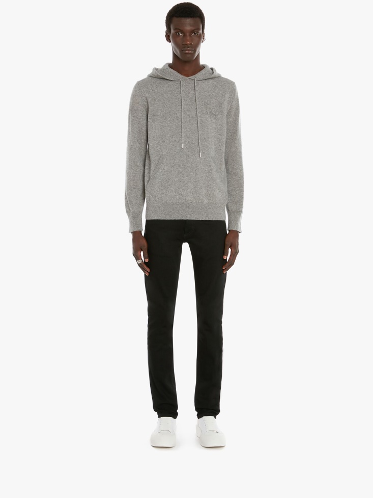 Fashion Alexander McQueen Grey Melange Men's Skull Cashmere Hooded Jumper