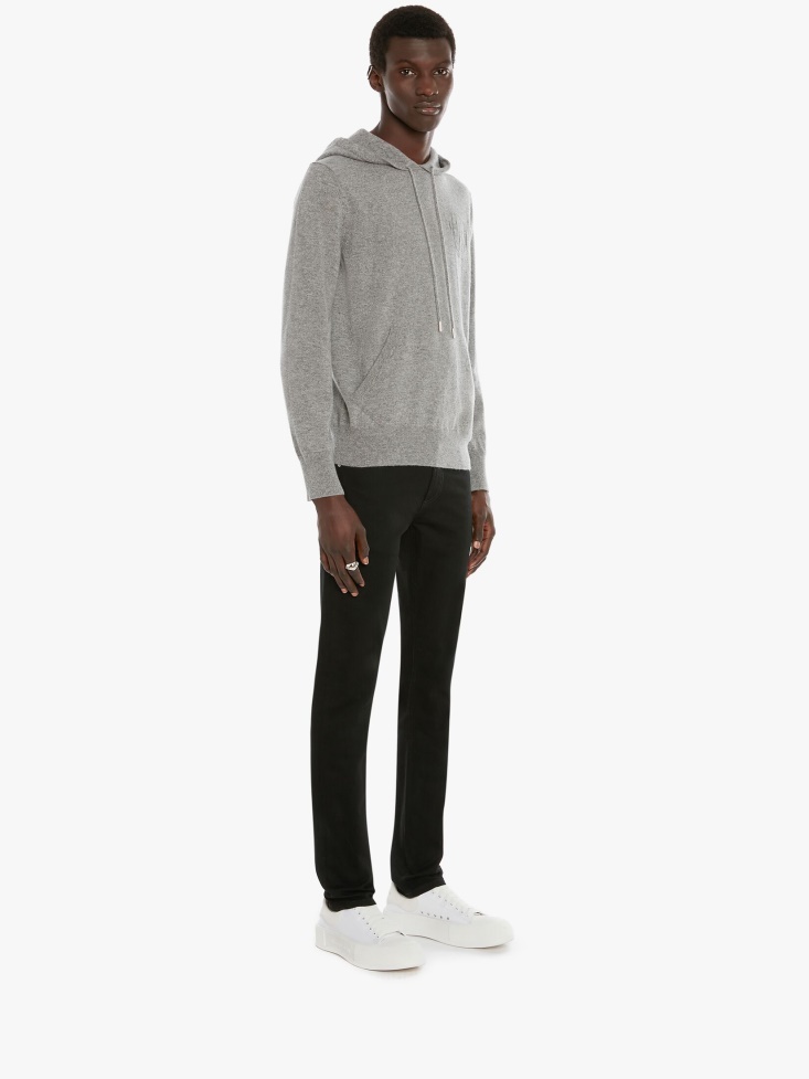 Fashion Alexander McQueen Grey Melange Men's Skull Cashmere Hooded Jumper