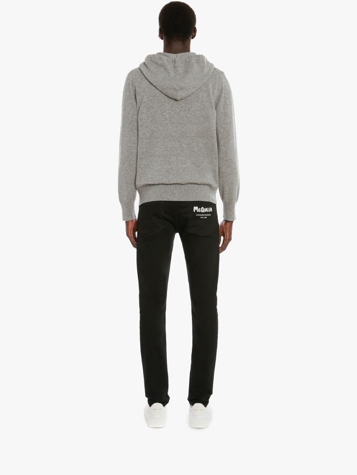 Fashion Alexander McQueen Grey Melange Men's Skull Cashmere Hooded Jumper
