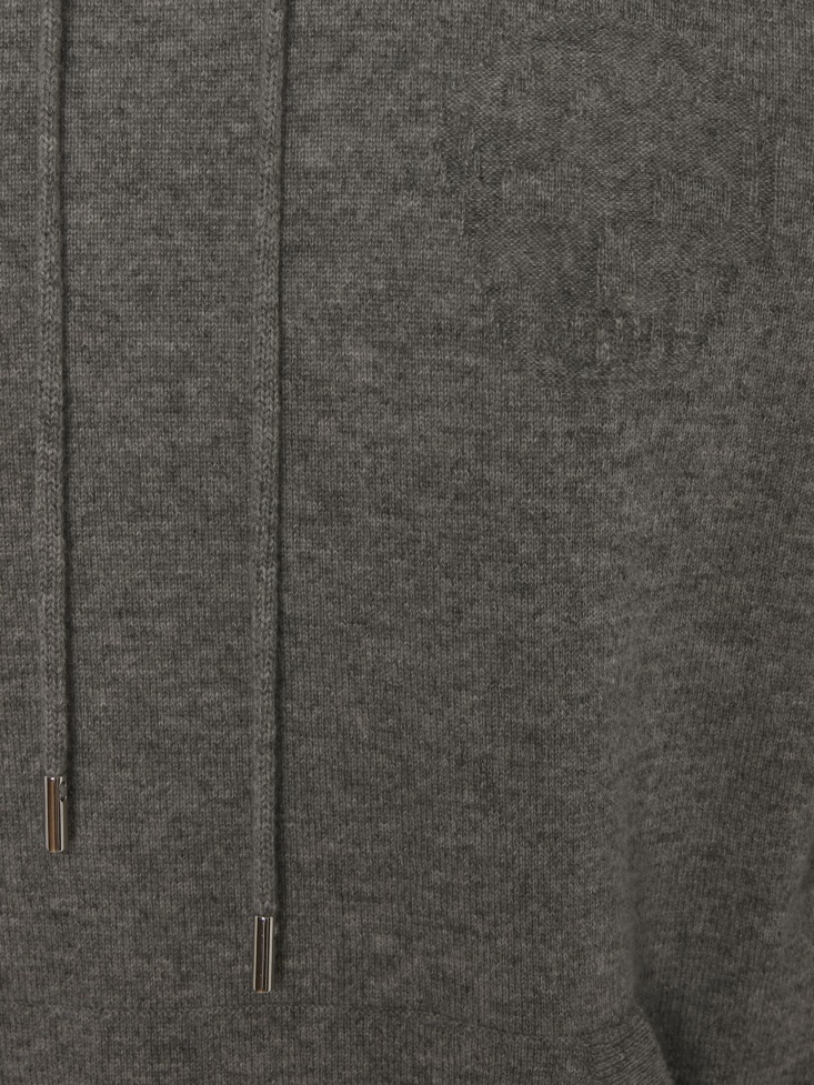 Fashion Alexander McQueen Grey Melange Men's Skull Cashmere Hooded Jumper