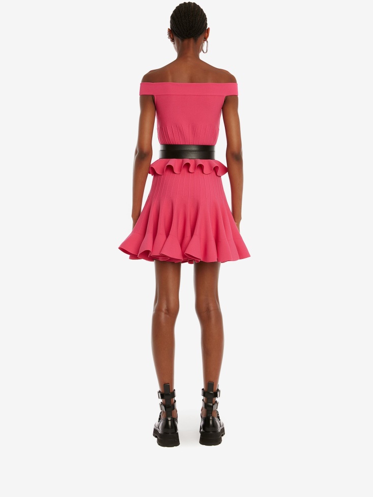 Bobby Pink Women's Ruffle Knit Mini Skirt Fashion Alexander McQueen