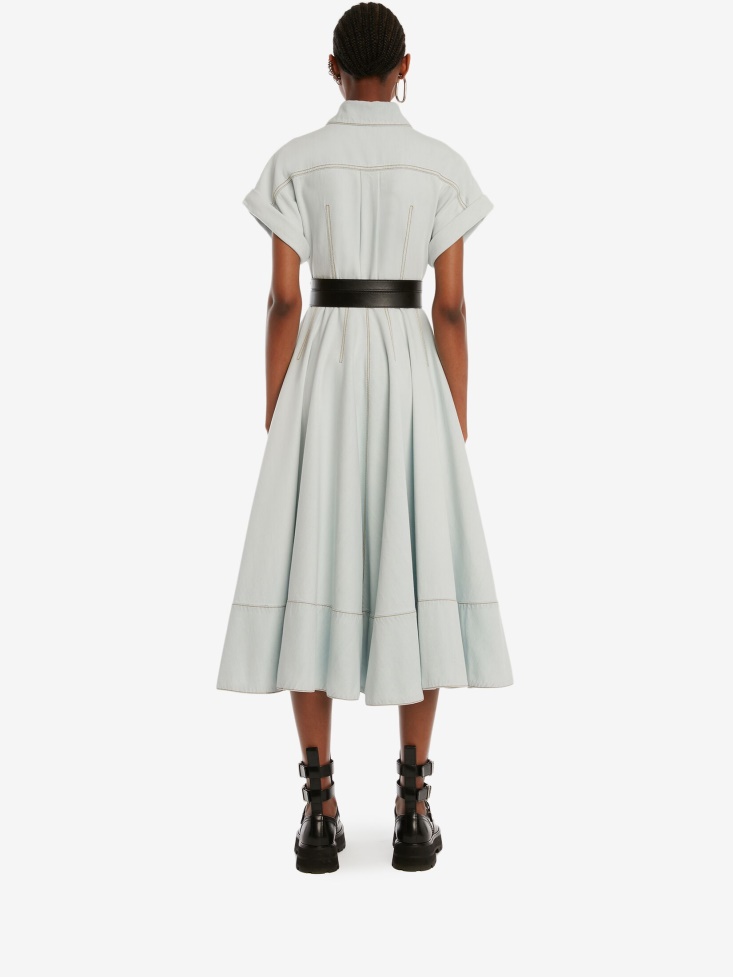 Fashion Alexander McQueen Women's Denim Midi Shirt Dress Light Blue