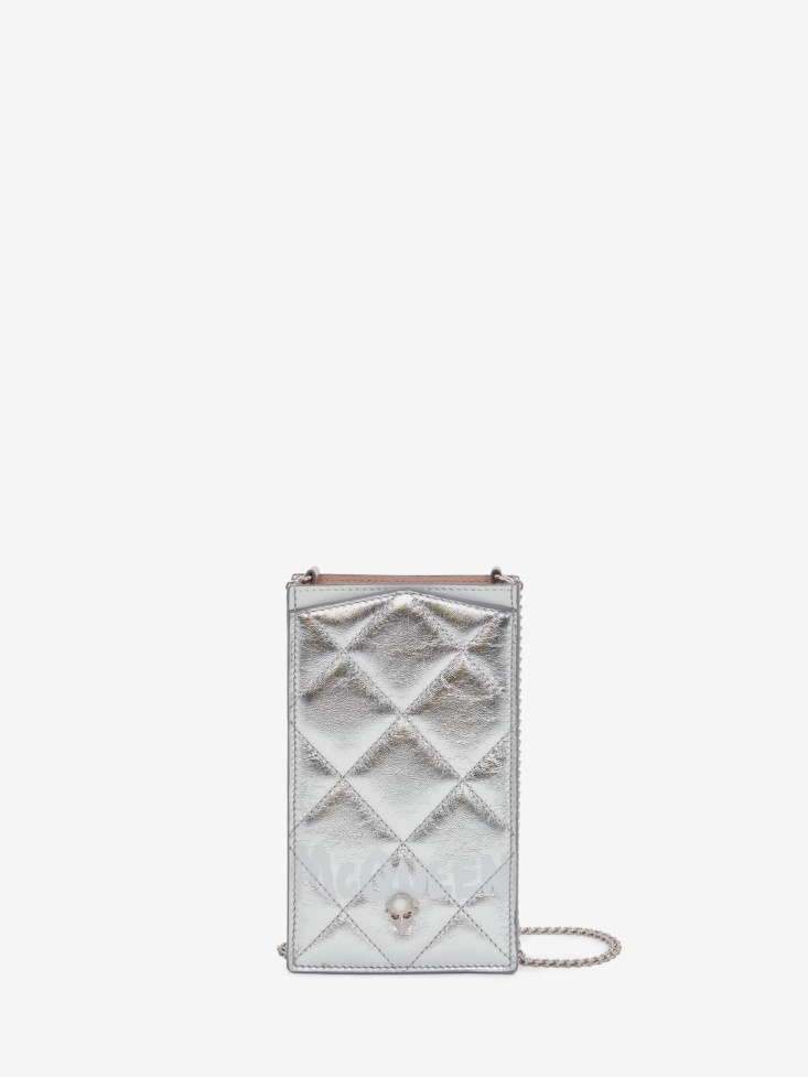 Women's in Graffiti Phone Case With Chain Silver/White Fashion Alexander McQueen