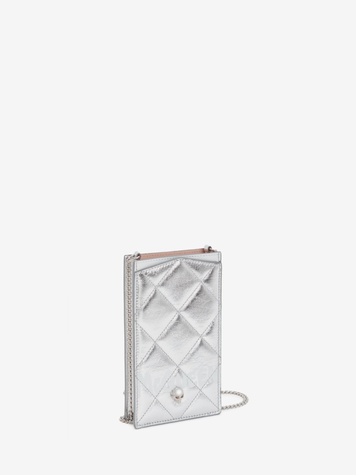Women's in Graffiti Phone Case With Chain Silver/White Fashion Alexander McQueen
